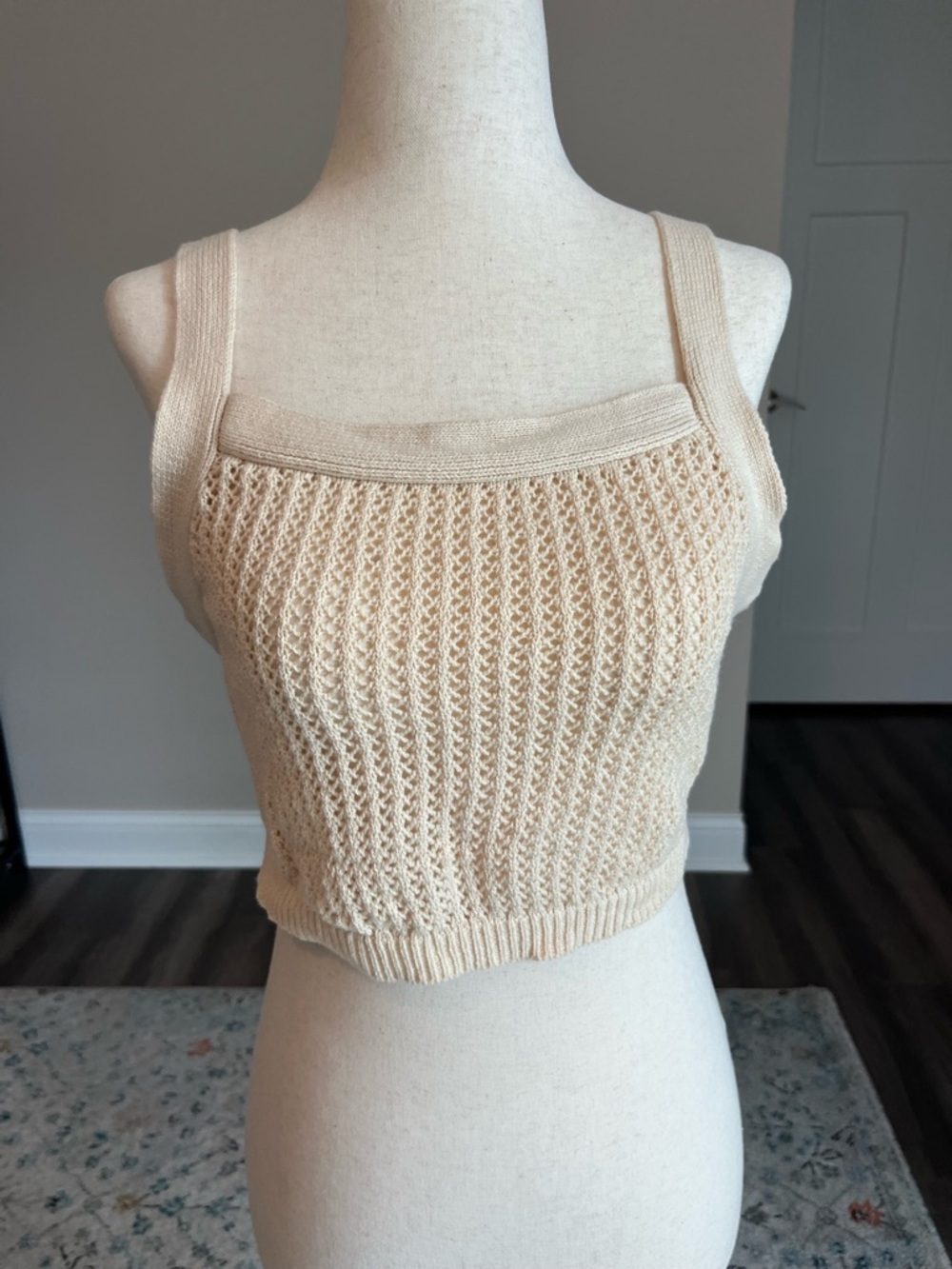 Beige Knit Cropped Tank Top - Women